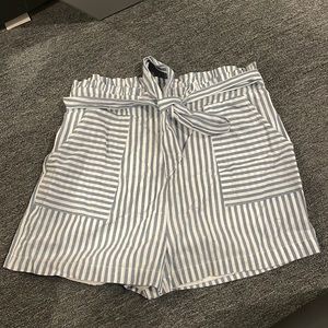 Blue and white striped linen shorts